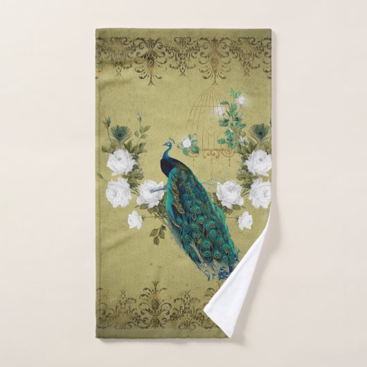 Pfau mit Blume Badhandtuch Set (Handtuch)