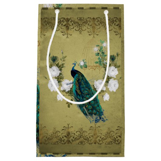 Pfau mit Blume Kleine Geschenktüte (Vorderseite)