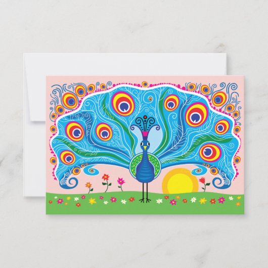 Pfau mit Blumen (Vorderseite)