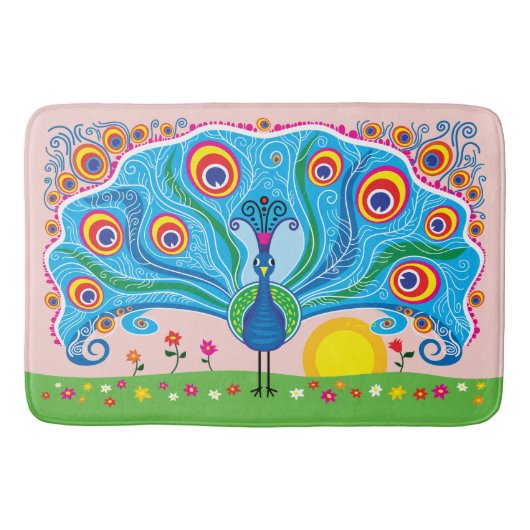Pfau mit Blumen Badematte (Vorderseite)