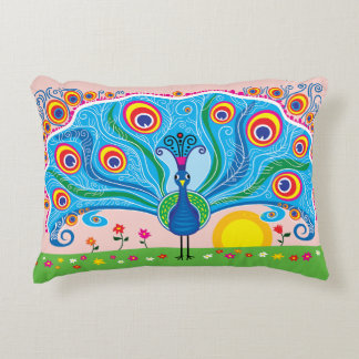 Pfau mit Blumen Dekokissen