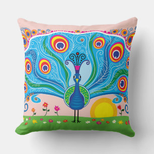 Pfau mit Blumen Kissen