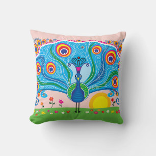 Pfau mit Blumen Kissen