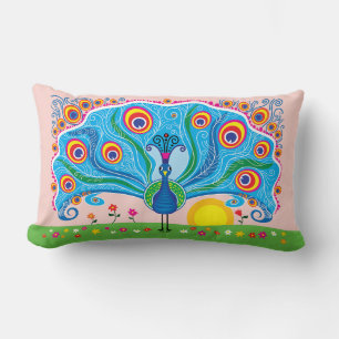 Pfau mit Blumen Lendenkissen