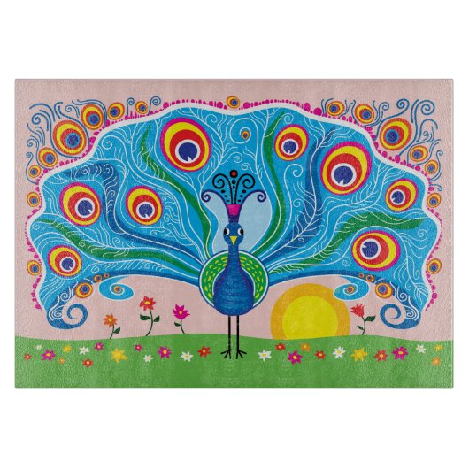 Pfau mit Blumen Schneidebrett (Vorderseite)