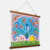 Pfau mit Blumen Wandteppich Mit Holzrahmen (Gewinkelt)