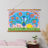 Pfau mit Blumen Wandteppich Mit Holzrahmen (Schlafzimmer)