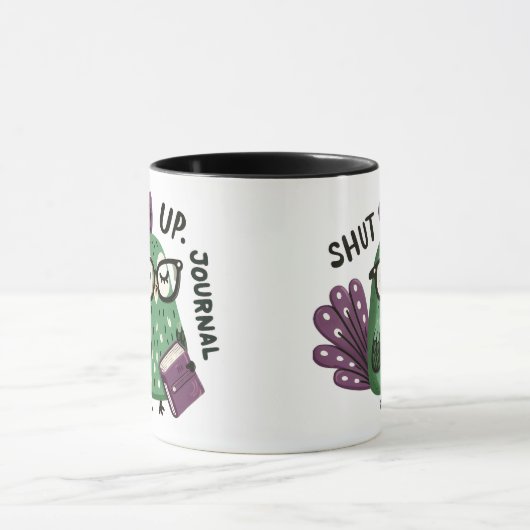 Pfau mit Brille - "Shut Up, Journal" Funny Tasse (Zentrum)