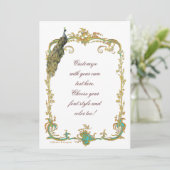 Pfau mit Gold Barockrahmen Einladungskarte Einladung (Stehend Vorderseite)