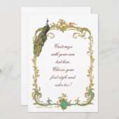 Pfau mit Gold Barockrahmen Einladungskarte Einladung (Vorne/Hinten)