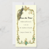 Pfau mit Gold Frame "Save the Date" Karte (Vorderseite)