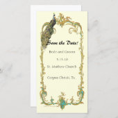 Pfau mit Gold Frame "Save the Date" Karte (Vorne/Hinten)
