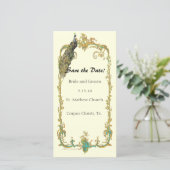 Pfau mit Gold Frame "Save the Date" Karte (Stehend Vorderseite)