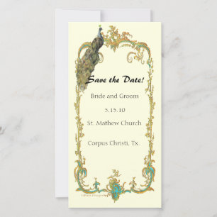 Pfau mit Gold Frame "Save the Date" Karte