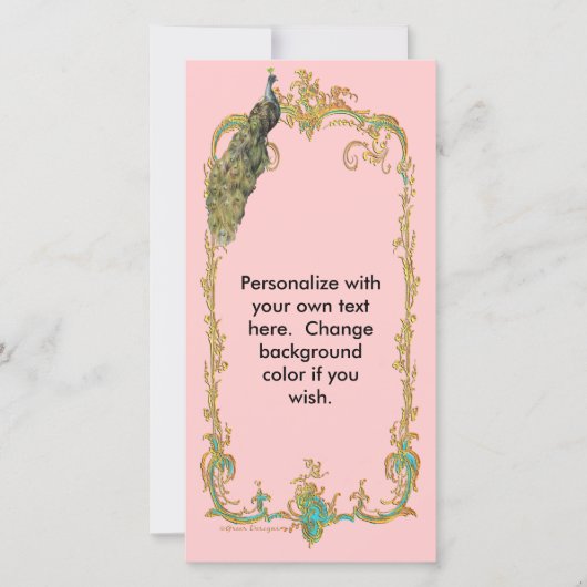Pfau mit Gold Frame "Save the Date" Karte (Vorderseite)