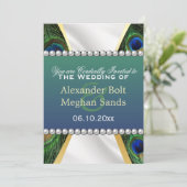 Pfau mit Gold-Silber-Drapery Einladung (Stehend Vorderseite)