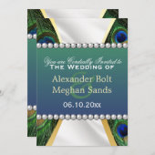 Pfau mit Gold-Silber-Drapery Einladung (Vorne/Hinten)