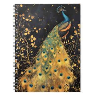 Pfau mit lebendigem blauem und goldenem Gefieder Notizblock