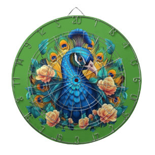 Pfau mit PfirsichRose Dartscheibe