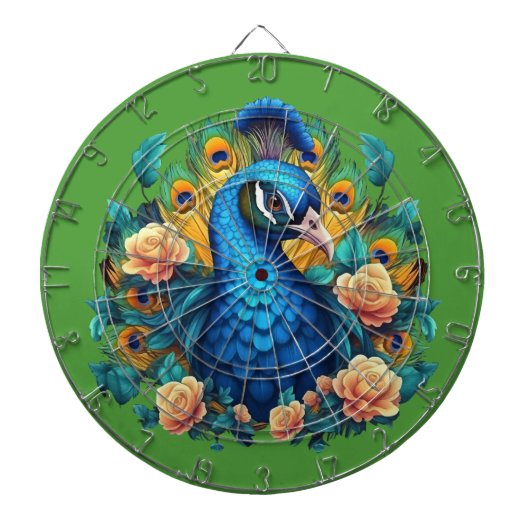 Pfau mit PfirsichRose Dartscheibe (vorne)