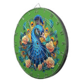 Pfau mit PfirsichRose Dartscheibe (Vorderseite rechts)