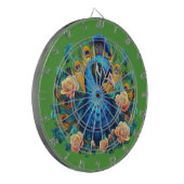 Pfau mit PfirsichRose Dartscheibe (Vorderseite Links)