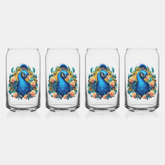 Pfau mit PfirsichRose Dosenglas (Vorderseite)