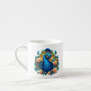 Pfau mit PfirsichRose Espressotasse