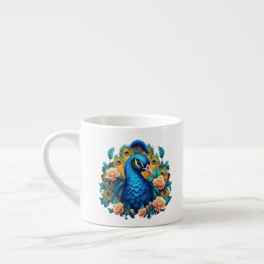 Pfau mit PfirsichRose Espressotasse (Links)