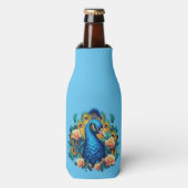 Pfau mit PfirsichRose Flaschenkühler (Flaschenvorderseite)