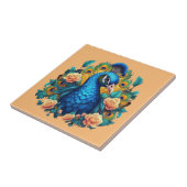 Pfau mit PfirsichRose Fliese (Seite)