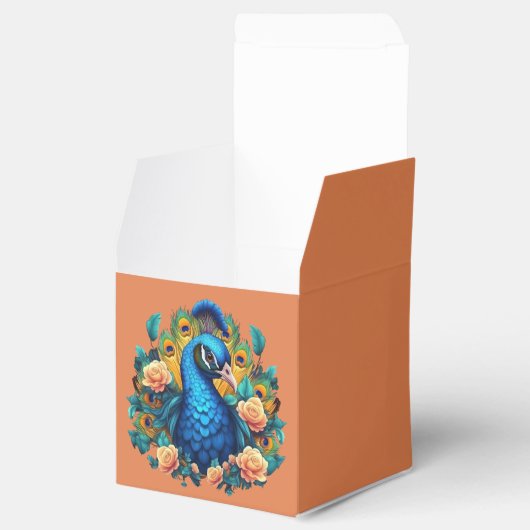 Pfau mit PfirsichRose Geschenkschachtel (Geöffnet)