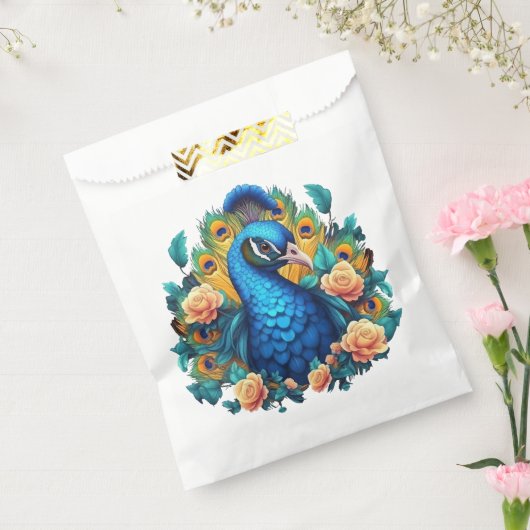 Pfau mit PfirsichRose Geschenktütchen (Versiegelt)