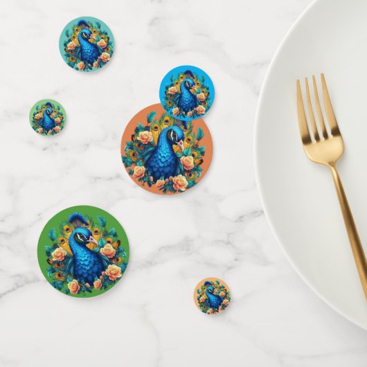 Pfau mit PfirsichRose Konfetti (Gruppe)