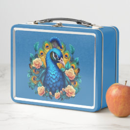 Pfau mit PfirsichRose Metall Brotdose