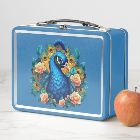 Pfau mit PfirsichRose Metall Brotdose (Beispiel)