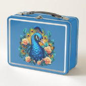 Pfau mit PfirsichRose Metall Brotdose (Vorderseite)