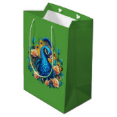 Pfau mit PfirsichRose Mittlere Geschenktüte (Rückseite Schrägansicht)