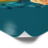 Pfau mit PfirsichRose Poster (Ecke)