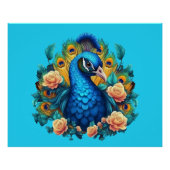 Pfau mit PfirsichRose Poster (Vorderseite)