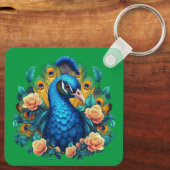 Pfau mit PfirsichRose Schlüsselanhänger (Rückseite)