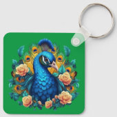 Pfau mit PfirsichRose Schlüsselanhänger (Rückseite)
