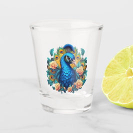 Pfau mit PfirsichRose Schnapsglas