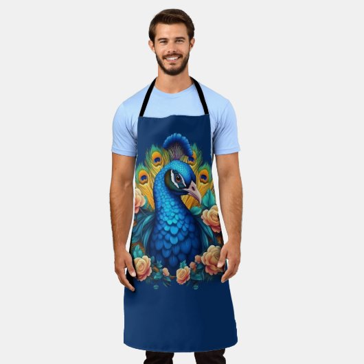 Pfau mit PfirsichRose Schürze (Getragen)