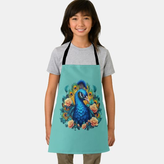 Pfau mit PfirsichRose Schürze (Insitu)