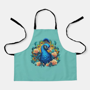 Pfau mit PfirsichRose Schürze