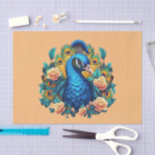 Pfau mit PfirsichRose Seidenpapier (Handwerk)
