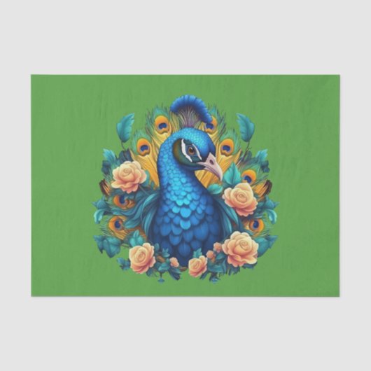 Pfau mit PfirsichRose Seidenpapier (Vorderseite)