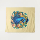 Pfau mit PfirsichRose Wandteppich (Vorderseite (Horizontal))