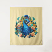 Pfau mit PfirsichRose Wandteppich (Vorderseite)